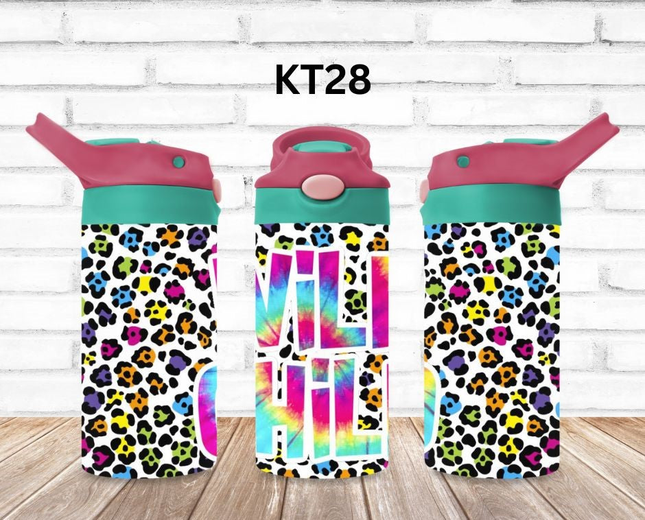 Wild Child Rainbow Cheetah/Leopard Print Custom & Personalized 12 oz Kids Water  Bottle