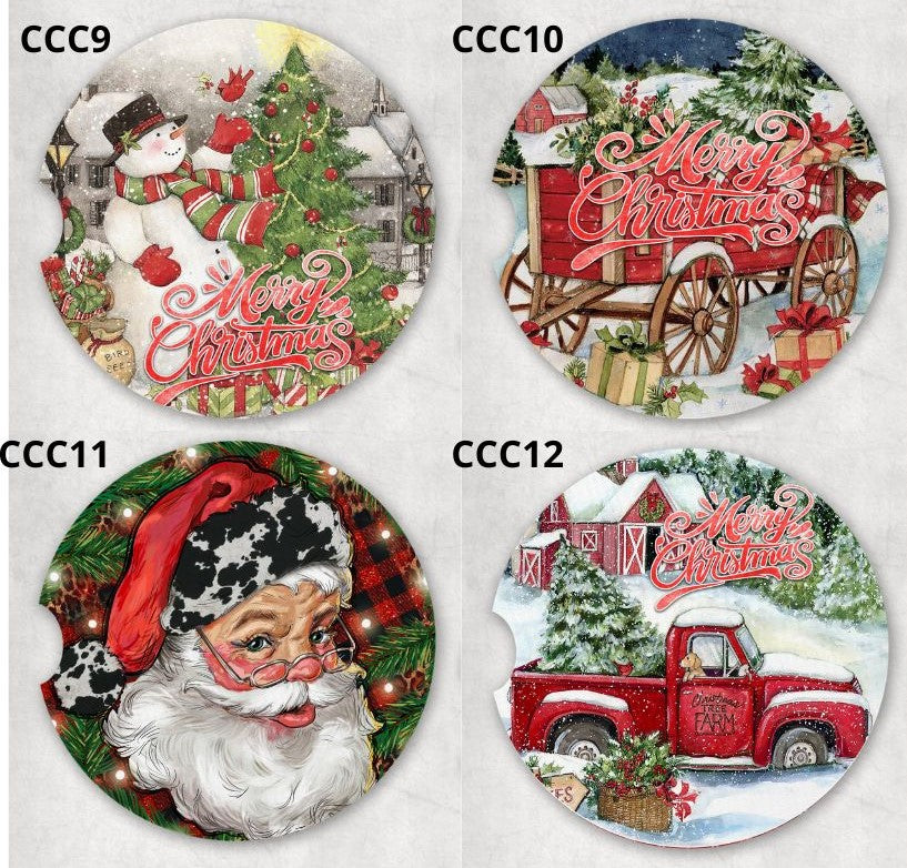 Car Cup Holder Coaster, Gold Snowflake Xmas Tree Snowman Christmas Car  Coasters, 6 Pack Absorbent Ceramic Stone Car Coasters with Fingertip, Car