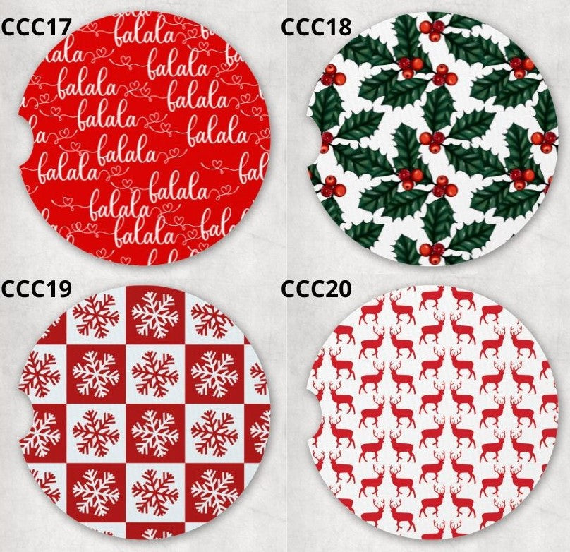 Car Cup Holder Coaster, Gold Snowflake Xmas Tree Snowman Christmas Car  Coasters, 6 Pack Absorbent Ceramic Stone Car Coasters with Fingertip, Car